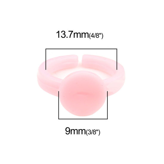 Изображение ABS Пластик Открытый Основы для Кабошонов Кольца Розовый Круглые 13.7мм(Американский Размер 2.5), (Рамки для 9мм Кабошона), 100 ШТ