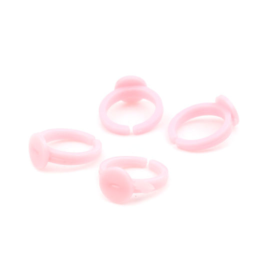 Image de Bagues Supports à Cabochons Ouvert en Plastique Rond Rose (Convenable à 9mm Dia) 13.7mm (Taille d'US 2.5), 100 Pcs