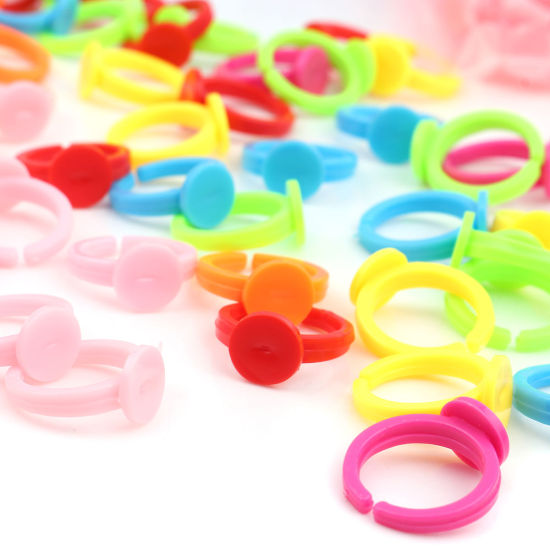 Picture of Plastic Open Cabochon Settings Rings Pink Round (Fits 9mm Dia.) 13.7mm(US Size 2.5), 100 PCs