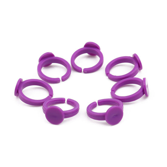 Picture of Plastic Open Cabochon Settings Rings Purple Round (Fits 9mm Dia.) 13.7mm(US Size 2.5), 100 PCs