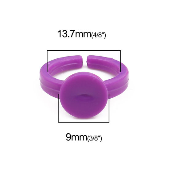 Image de Bagues Supports à Cabochons Ouvert en Plastique Rond Violet (Convenable à 9mm Dia) 13.7mm (Taille d'US 2.5), 100 Pcs