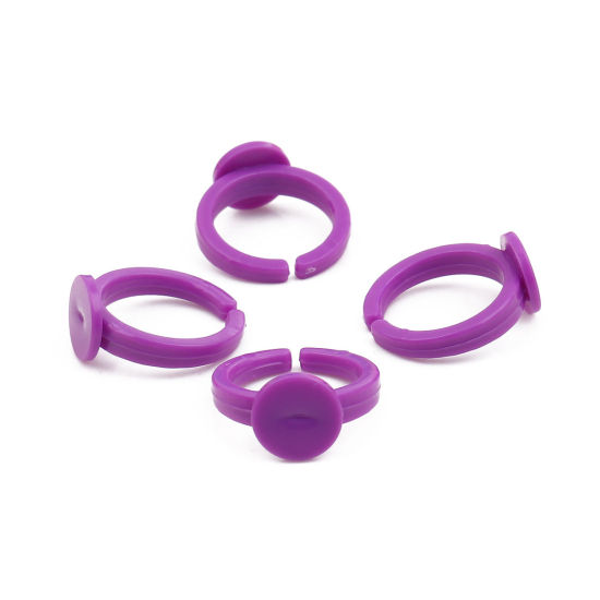 Picture of Plastic Open Cabochon Settings Rings Purple Round (Fits 9mm Dia.) 13.7mm(US Size 2.5), 100 PCs