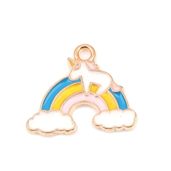 Picture of Zinc Based Alloy Weather Collection Charms Rainbow Gold Plated Multicolor Horse Enamel 20mm x 17mm, 10 PCs