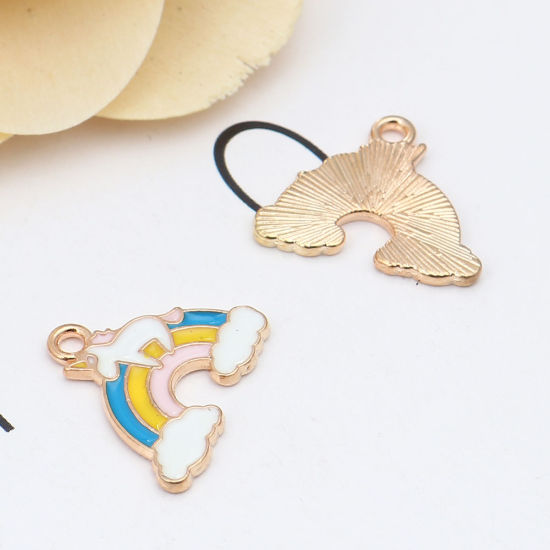 Picture of Zinc Based Alloy Weather Collection Charms Rainbow Gold Plated Multicolor Horse Enamel 20mm x 17mm, 10 PCs