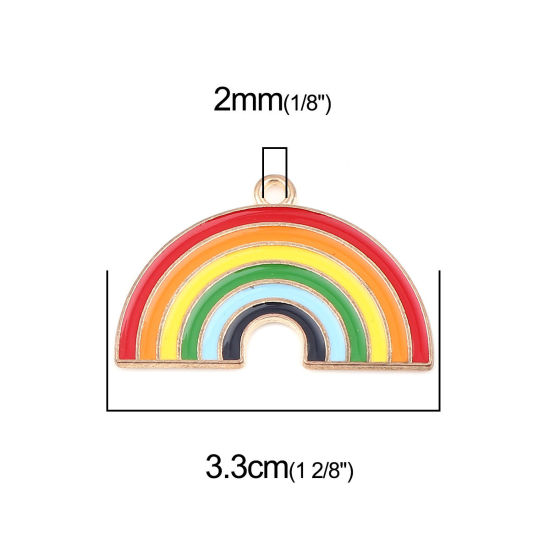 Picture of Zinc Based Alloy Weather Collection Pendants Rainbow Gold Plated Multicolor Enamel 33mm x 21mm, 10 PCs