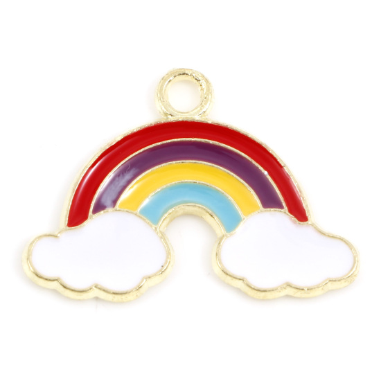 Picture of Zinc Based Alloy Weather Collection Charms Rainbow Gold Plated Multicolor Enamel 23mm x 16mm, 10 PCs