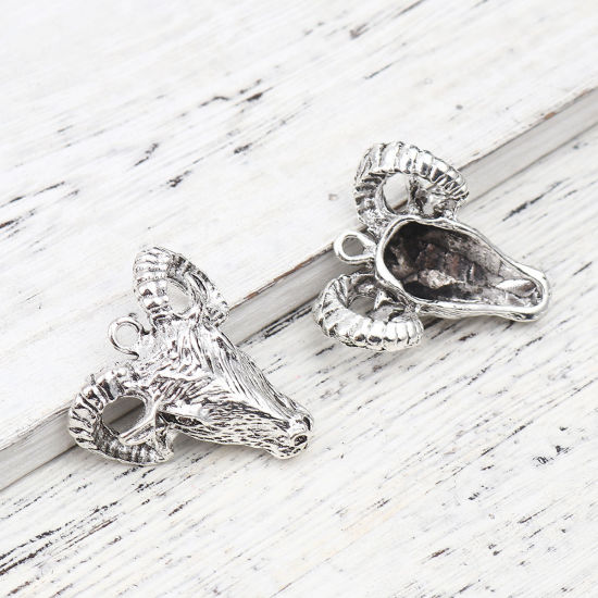 Immagine di Zinc Based Alloy Pendants Sheep Antique Silver Color 31mm x 29mm, 5 PCs