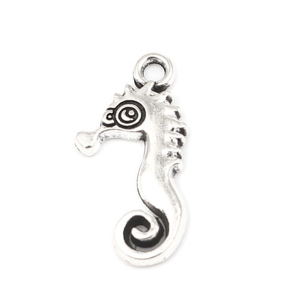 Zinc Based Alloy Ocean Jewelry Pendants Seahorse Animal Antique Silver Color 30mm x 15mm, 50 PCs