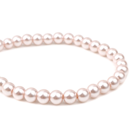 Picture of Glass Beads Round Light Pink Imitation Pearl About 10mm Dia, Hole: Approx 1.3mm, 82cm(32 2/8") long, 2 Strands (Approx 92 PCs/Strand)