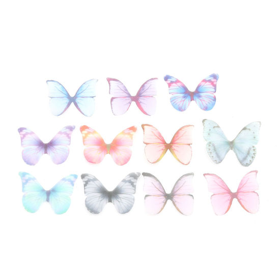 Picture of Organza Ethereal Butterfly For DIY & Craft Light Blue & Purple 43mm x 33mm, 50 PCs