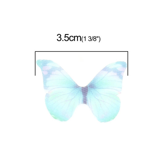 Picture of Organza Ethereal Butterfly For DIY & Craft Blue & Green 43mm x 33mm, 50 PCs