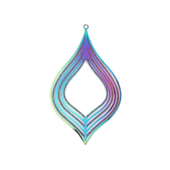 Image de Pendentifs en Acier Inoxydable Estampe en Filigrane Violet & Bleu Bourgeon Floral 80mm x 46mm , 10 Pcs