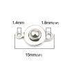 Imagen de 304 Acero Inoxidable Bola y zócalo Cierres de Botón a Presión Sujetador para Collar Pulsera DIY Craft Ronda Tono de Plata 15mm x 9mm, 10 Unidades