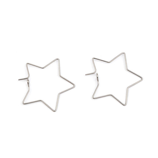 Picture of 304 Stainless Steel Hoop Earrings Pentagram Star Silver Tone 29mm x 29mm, Post/ Wire Size: (21 gauge), 50 PCs