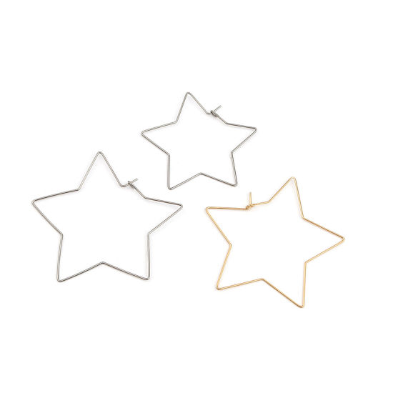 Bild von Stainless Steel Hoop Earrings Pentagram Star Silver Tone 40mm x 40mm, Post/ Wire Size: (21 gauge), 50 PCs