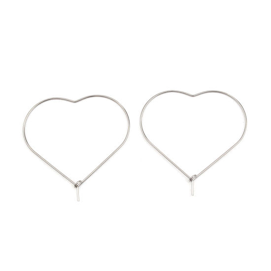 Bild von Stainless Steel Hoop Earrings Heart Silver Tone 30mm x 30mm, Post/ Wire Size: (21 gauge), 50 PCs