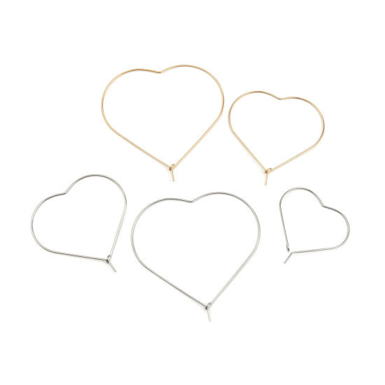 Picture of Stainless Steel Hoop Earrings Heart Silver Tone 50mm x 50mm, Post/ Wire Size: (21 gauge), 50 PCs