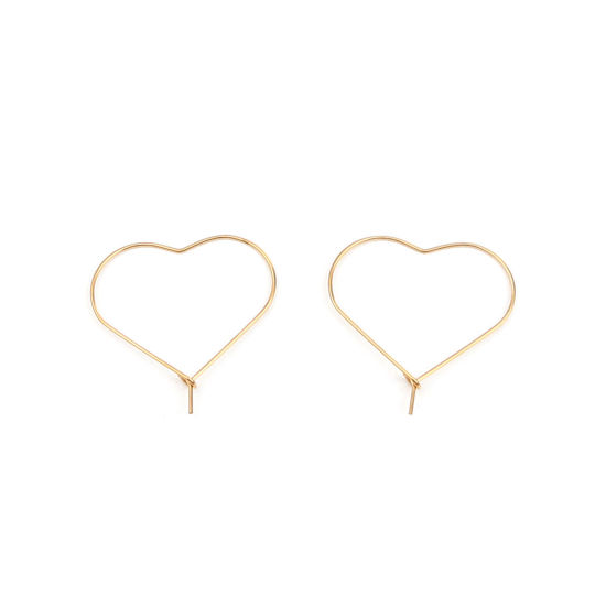 Picture of 304 Stainless Steel Hoop Earrings Heart Gold Plated 30mm x 30mm, Post/ Wire Size: (21 gauge), 10 PCs