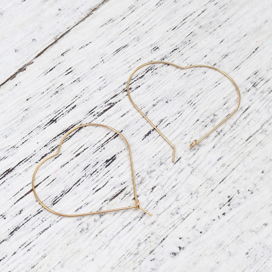Bild von Stainless Steel Hoop Earrings Heart Gold Plated 40mm x 40mm, Post/ Wire Size: (21 gauge), 10 PCs