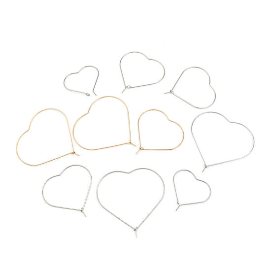 Picture of Stainless Steel Hoop Earrings Heart Gold Plated 50mm x 50mm, Post/ Wire Size: (21 gauge), 10 PCs