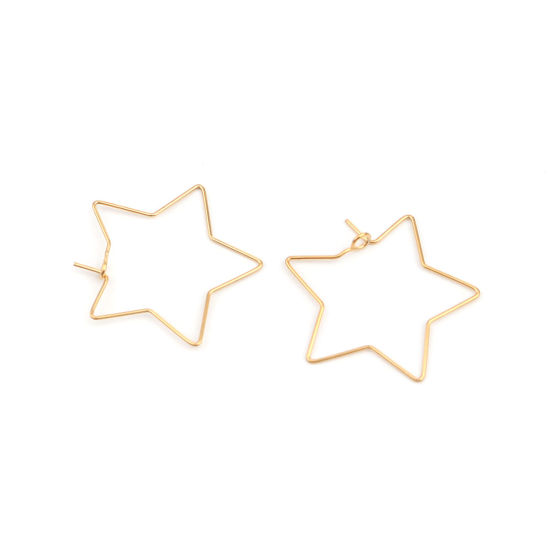 Picture of 304 Stainless Steel Hoop Earrings Pentagram Star Gold Plated 28mm x 28mm, Post/ Wire Size: (21 gauge), 10 PCs
