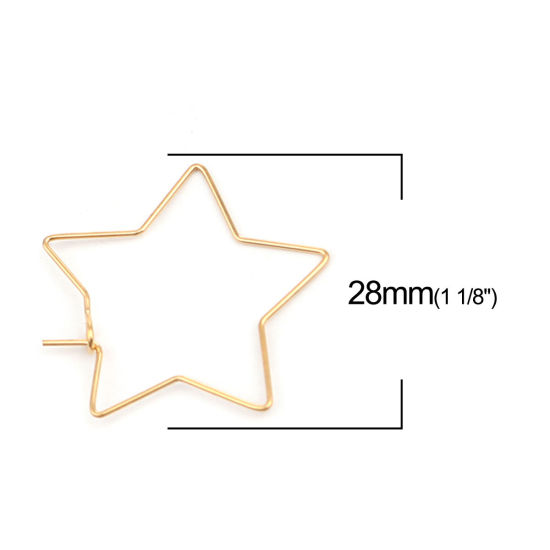 Bild von 304 Edelstahl Ohrreifen Pentagramm Stern Vergoldet 28mm x 28mm, Drahtstärke: (21 gauge), 10 Stück