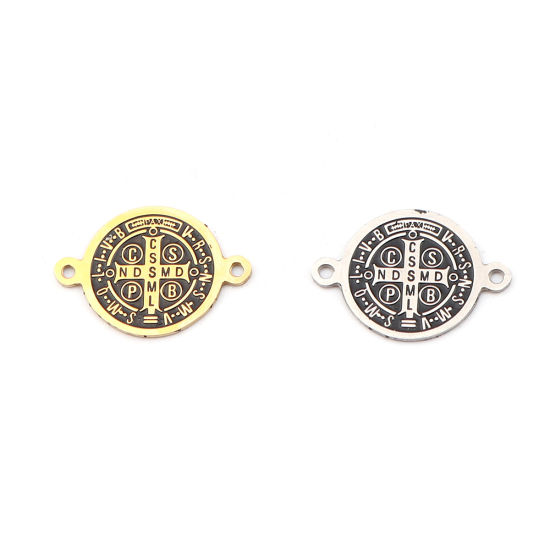 Picture of 304 Stainless Steel Religious Connectors Round Silver Tone Black Jesus Enamel 19mm x 14mm, 1 Piece