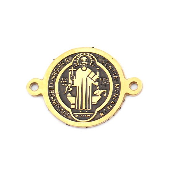 Immagine di 304 Acciaio Inossidabile Religione Connettore Tondo Oro Placcato Nero Gesù Smalto 19mm x 14mm, 1 Pz