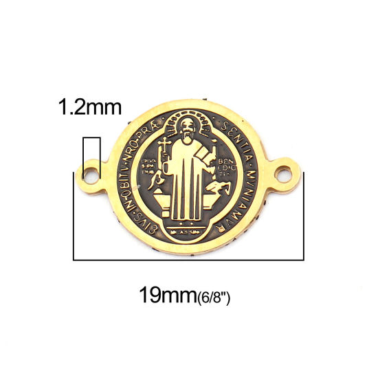 Immagine di 304 Acciaio Inossidabile Religione Connettore Tondo Oro Placcato Nero Gesù Smalto 19mm x 14mm, 1 Pz