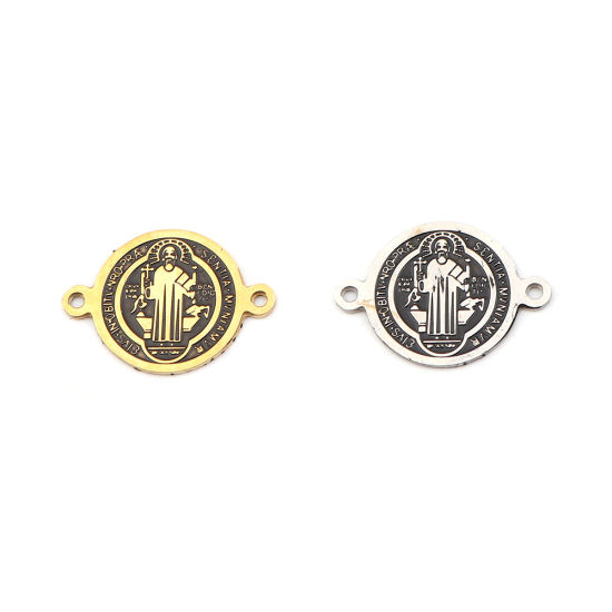 Immagine di 304 Acciaio Inossidabile Religione Connettore Tondo Oro Placcato Nero Gesù Smalto 19mm x 14mm, 1 Pz