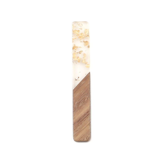 Immagine di Legno & Resina Charm Resina Effetto Legno Ciondoli Rettangolo Naturale Stagnola 52mm x 7mm, 5 Pz