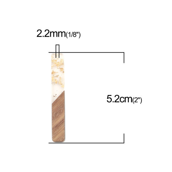 Immagine di Legno & Resina Charm Resina Effetto Legno Ciondoli Rettangolo Naturale Stagnola 52mm x 7mm, 5 Pz