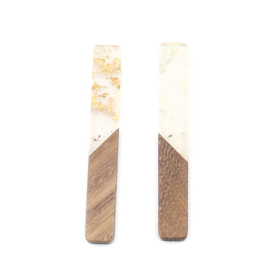 Immagine di Legno & Resina Charm Resina Effetto Legno Ciondoli Rettangolo Naturale Stagnola 52mm x 7mm, 5 Pz