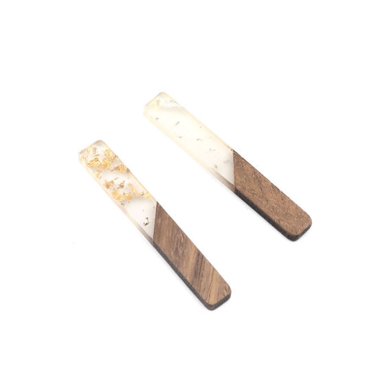 Immagine di Legno & Resina Charm Resina Effetto Legno Ciondoli Rettangolo Naturale Stagnola 52mm x 7mm, 5 Pz