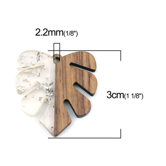 Immagine di Legno & Resina Charm Resina Effetto Legno Ciondoli Foglia Naturale Stagnola 30mm x 28mm, 5 Pz