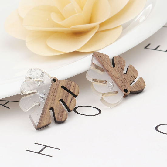 Immagine di Legno & Resina Charm Resina Effetto Legno Ciondoli Foglia Naturale Stagnola 30mm x 28mm, 5 Pz