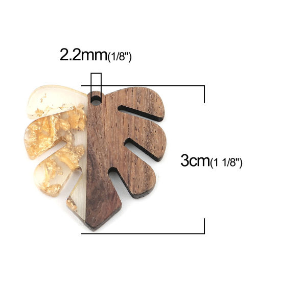 Imagen de Madera+Resina Resina de Efecto Madera Colgantes Hoja Natural Papel Aluminio 30mm x 28mm, 5 Unidades
