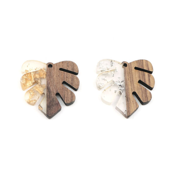 Imagen de Madera+Resina Resina de Efecto Madera Colgantes Hoja Natural Papel Aluminio 30mm x 28mm, 5 Unidades
