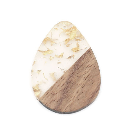 Picture of Resin & Wood Wood Effect Resin Pendants Drop Natural Foil 36mm x 26mm, 5 PCs