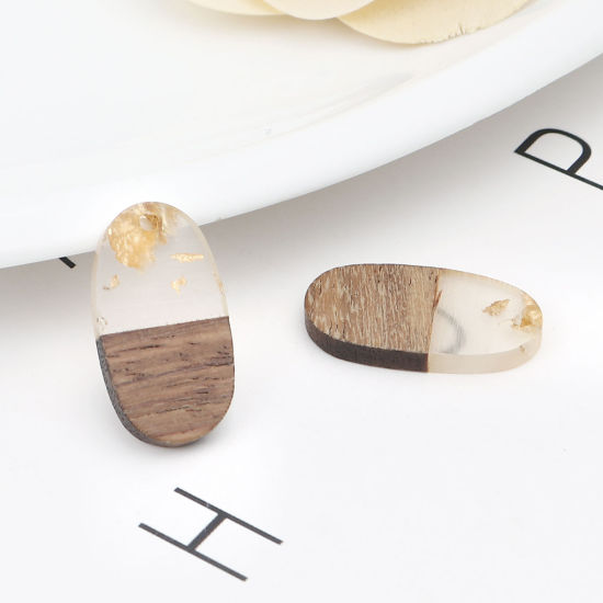 Immagine di Legno & Resina Charm Resina Effetto Legno Charms Ovale Naturale Stagnola 27mm x 15mm, 5 Pz