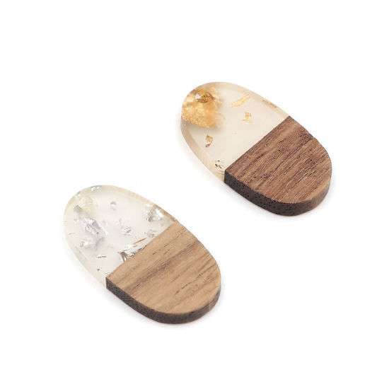 Immagine di Legno & Resina Charm Resina Effetto Legno Charms Ovale Naturale Stagnola 27mm x 15mm, 5 Pz