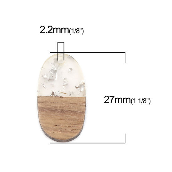 レジン+ウッド 木目調樹脂 チャーム 楕円形 ナチュラル 箔 27mm x 15mm、 5 個 の画像