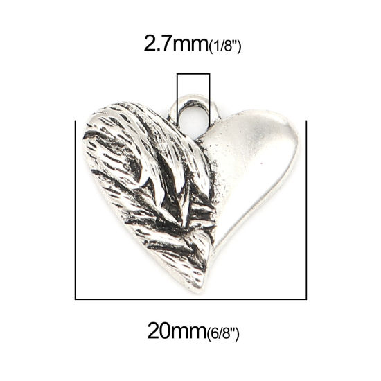 Immagine di Lega di Zinco San Valentino Charms Cuore Argento Antico Ali 20mm x 19mm , 20 Pz