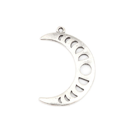 Picture of Zinc Based Alloy Galaxy Pendants Half Moon Antique Silver Color 35mm x 24mm, 20 PCs