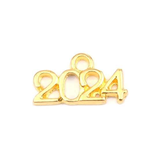 Immagine di Zinc Based Alloy Year Charms Number Gold Plated Message " 2024 " 17mm x 9mm, 50 PCs