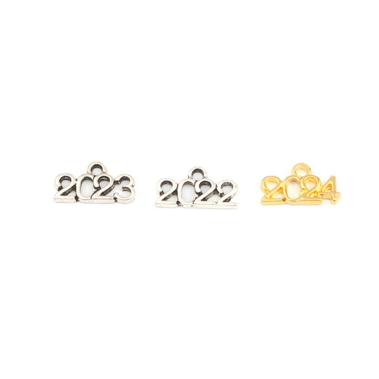 Immagine di Zinc Based Alloy Year Charms Number Gold Plated Message " 2024 " 17mm x 9mm, 50 PCs