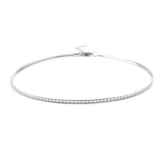 Image de Collier Ras de Cou en 304 Acier Inoxydable Argent Mat Rectangle 35cm Long, 1 Pièce