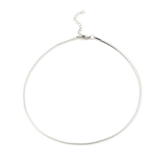 Image de Collier Ras de Cou en 304 Acier Inoxydable Argent Mat Rectangle 35cm Long, 1 Pièce