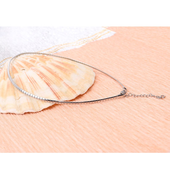 Image de Collier Ras de Cou en 304 Acier Inoxydable Argent Mat Rectangle 35cm Long, 1 Pièce