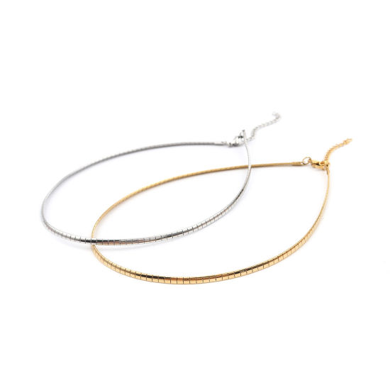 Image de Collier Ras de Cou en 304 Acier Inoxydable Argent Mat Rectangle 35cm Long, 1 Pièce